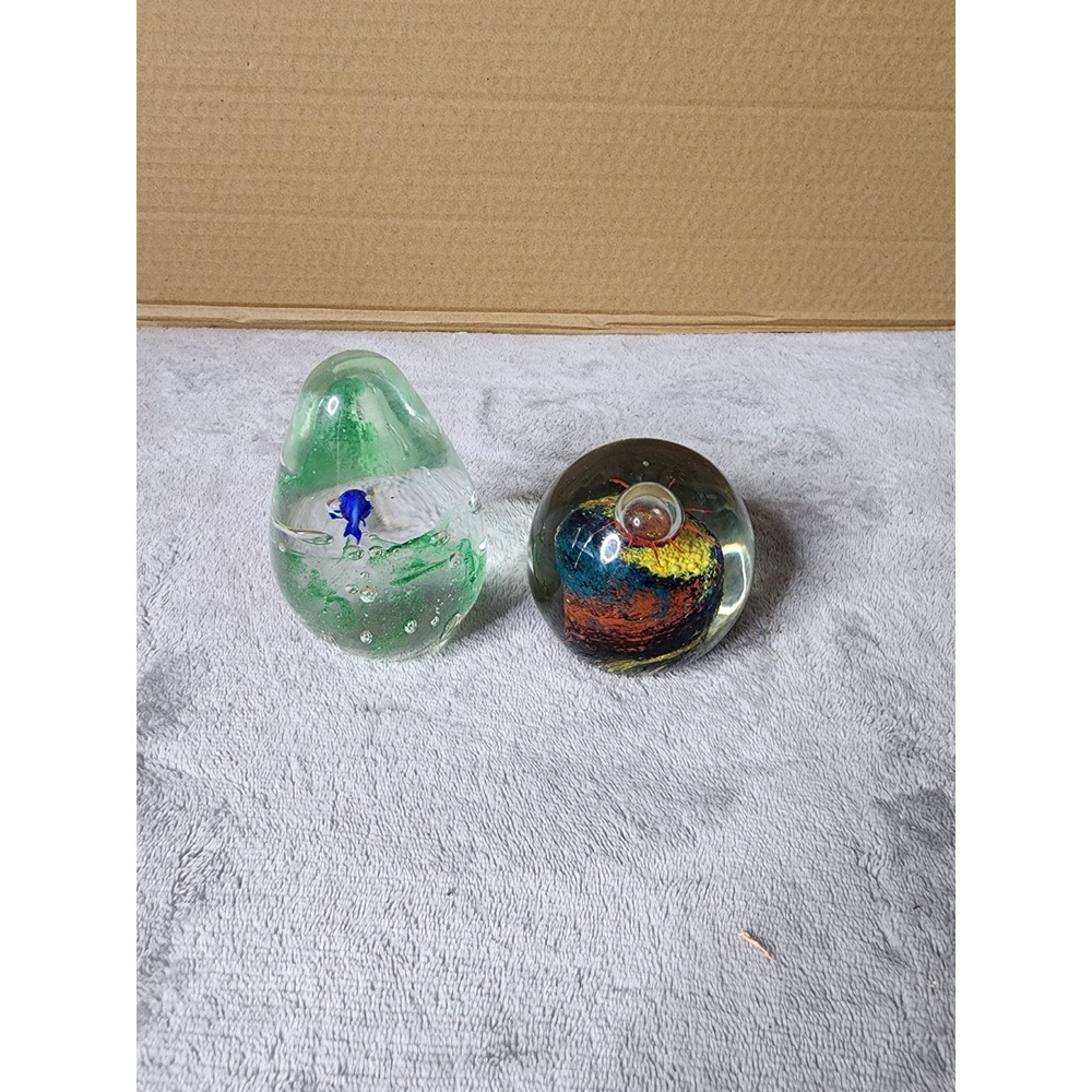 Vintage Hand Blown Art Glass Paper Weights Fish & Coral Reef Lot of 2